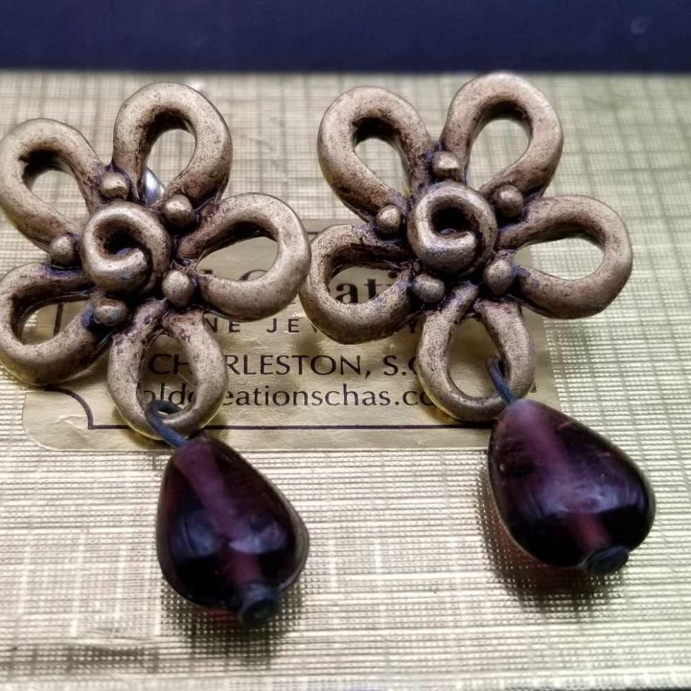 Antique drop amethyst crystal earrings E0152